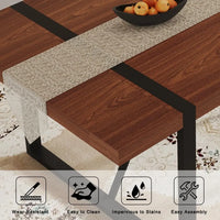 Walnut Dining Table Set for 6, 71" Wood Kitchen Table Set with 6 Suede Nap Fabric Chairs, Modern Rectangular Dining, Customized