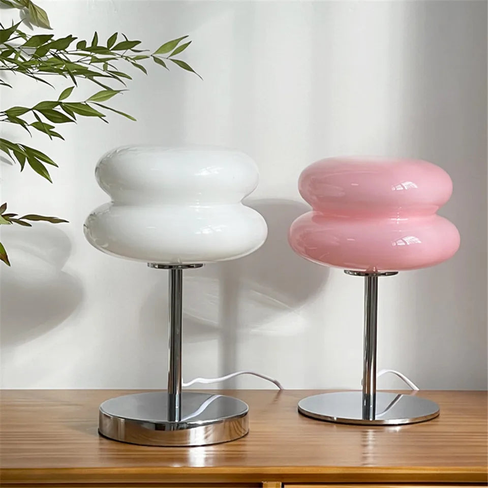 Italian Designer Glass Egg Tart Table Lamp Bedroom Bedside Study Reading Led Night Light Home Decor Atmosphere Stained Desk Lamp