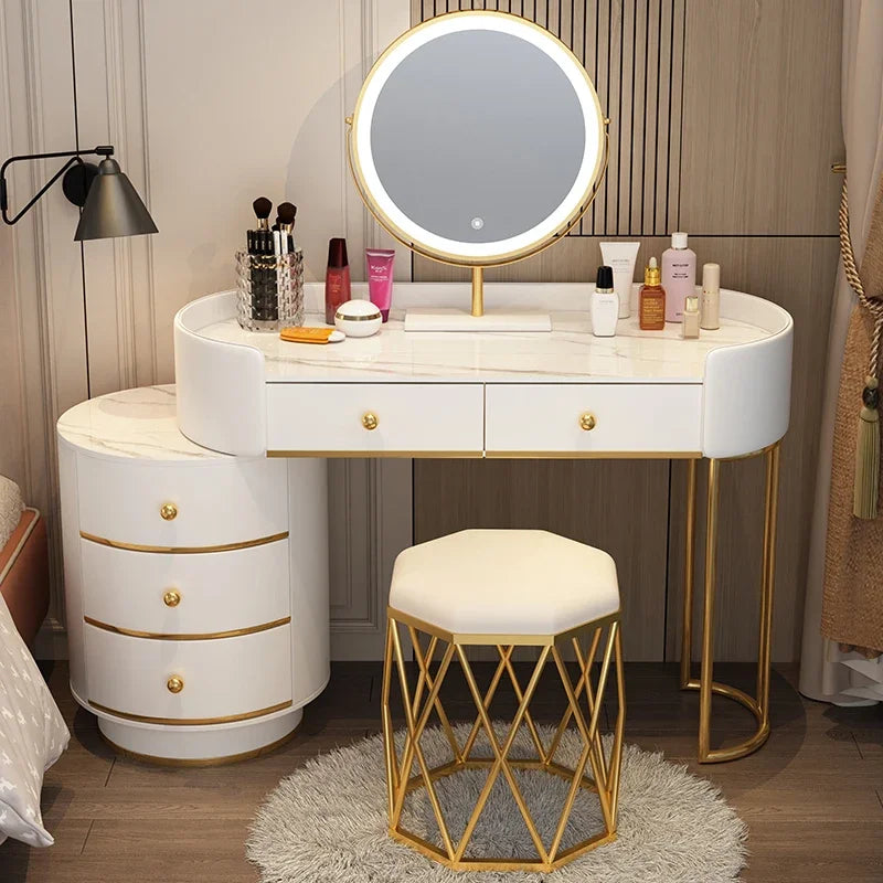 Pink White Vanity Table Women Luxury Nail European Big Stool Study Dressing Table Organizer Mesa De Maquillaje Home Furniture