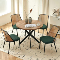 Round Dining Table with Rattan Chairs, Modern Dining Table and Chair Set with Table and 4 Upholstered Dining Chairs