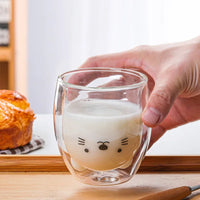 250ML Double Glass Cup Coffee Mug Bear Cat Dog Animal Transparent Cute Milk Juice Tea Drinking Cups Birthday Party Wine Glasses