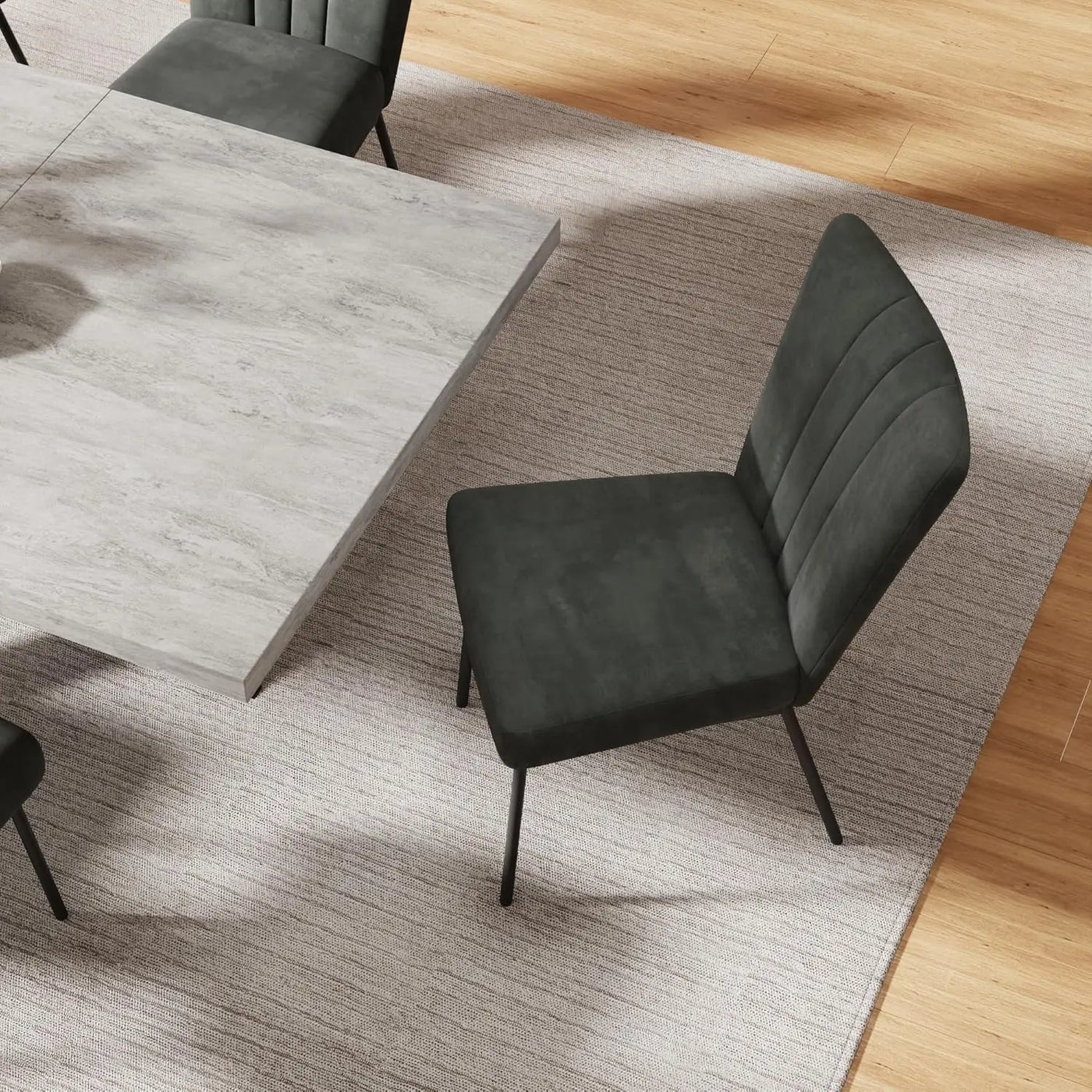 6-Piece Extendable Dining Table Set, Modern 51''–67'' Grey Wood Table with 6 Black Fabric Chairs, Dining Room Table, Customized