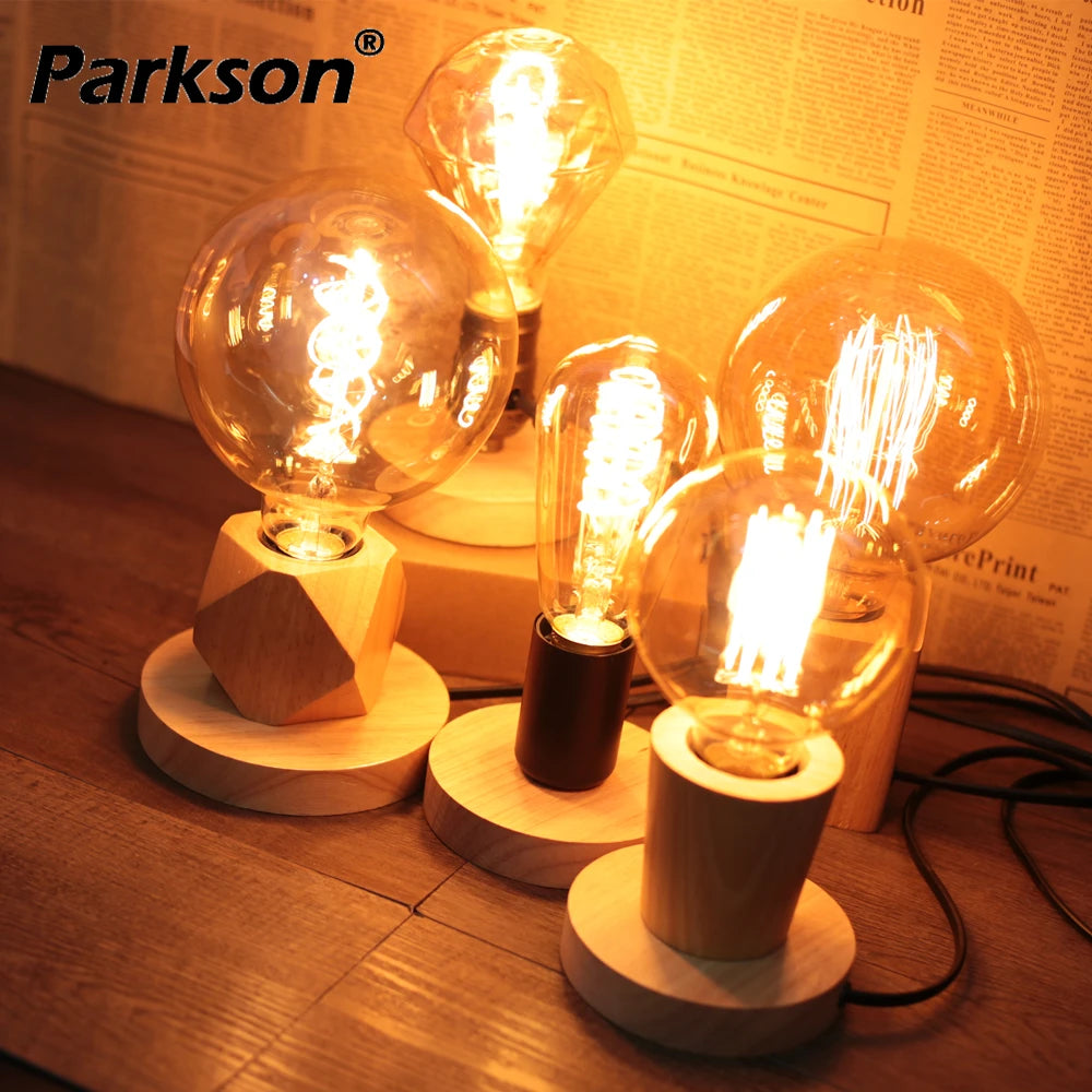 Vintage Lamp Holder E27 Socket 85-265V Lampholder LED Lamp Retro Wood Base Napkin Table Desk Lamp Edison Bulb Light Fixture