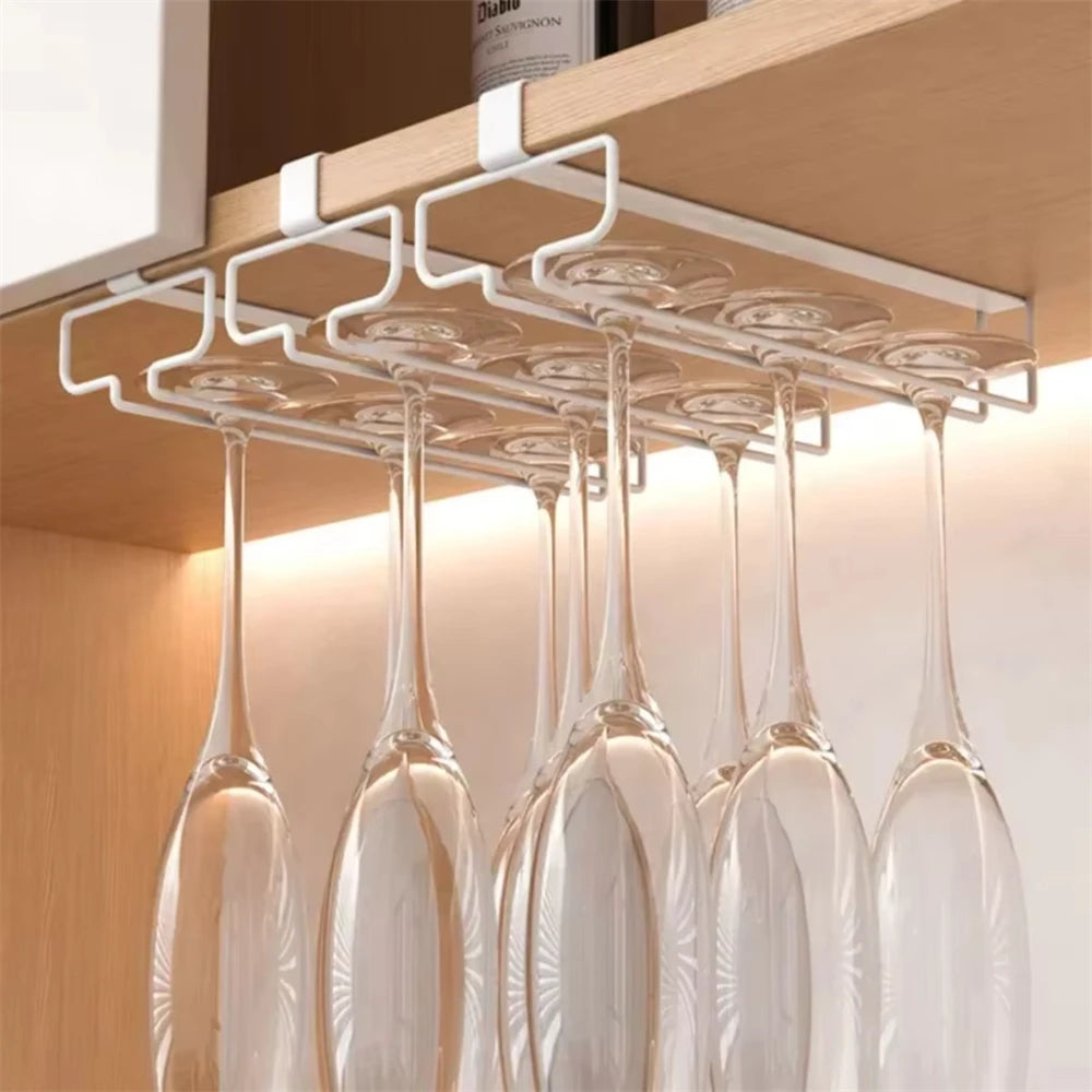 Hanging Wine Glass Holder Kitchen Punch Free Cabinet Champagne Glass Bottle Storage Rack Bar Restaurants Multi Purpose Organizer