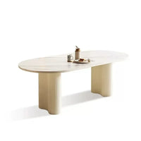Nordic Minimalist Cream White Oval Sintered Stone Dining Table Set 6 Chairs Marble Restaurant Table Chair Dining Room Furniture