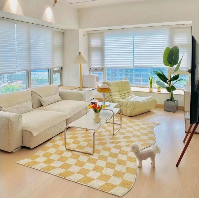 Retro Checkerboard Rugs for Bedroom Home Decor Fluffy Soft Plush Floor Mat Living Room Decoration Carpet Lattice Lounge Rug