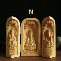 1Pc Exquisite Boxwood Carving Guanyin Buddha Statue Western Sansheng Wood Carving Crafts Home Decoration
