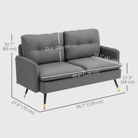 55" Loveseat Sofa, Linen Love Seat w/ S spring, Steel Legs and Button Tufting, Small Couch for Living Room, Dark Grey