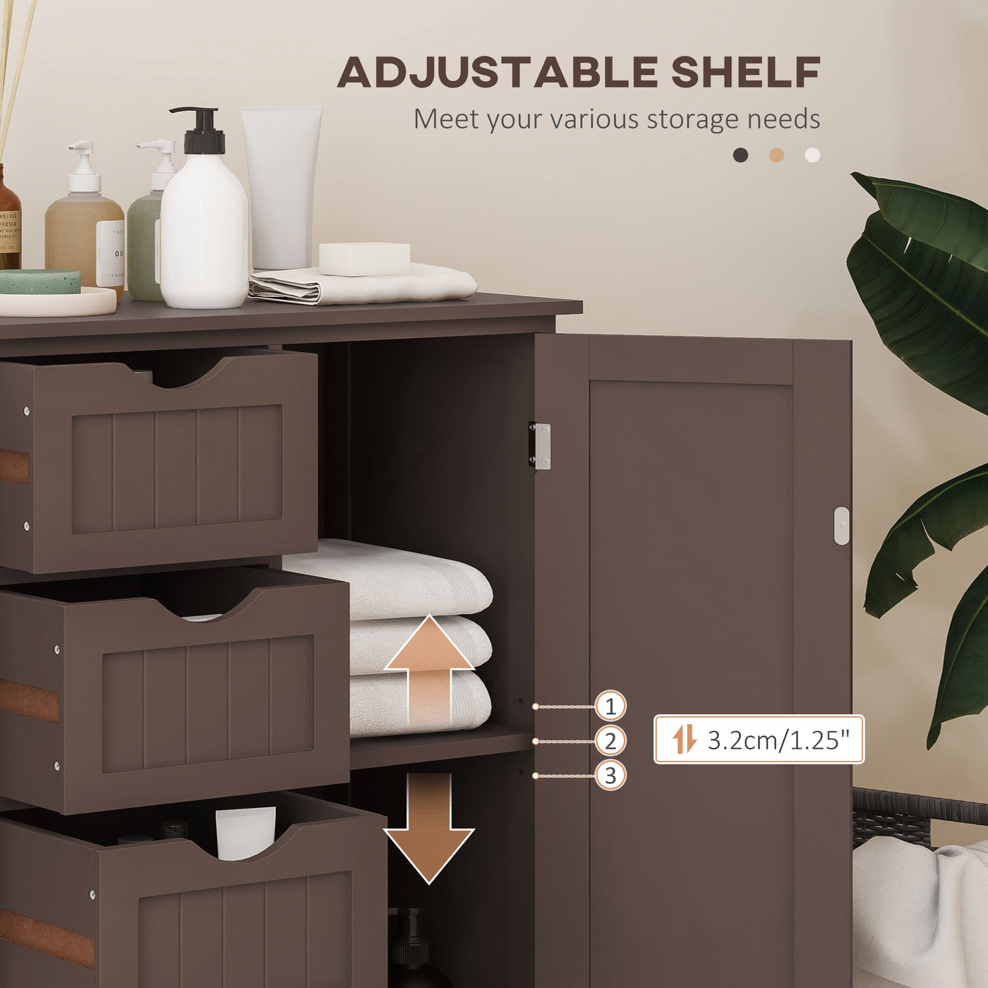 Bathroom Storage Cabinet, Floor Cabinet with Adjustable Shelf and 4 Drawers, Side Cabinet for Washroom, Brown
