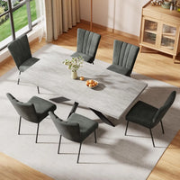 6-Piece Extendable Dining Table Set, Modern 51''–67'' Grey Wood Table with 6 Black Fabric Chairs, Dining Room Table, Customized