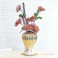 Electroplated Gold Edged White Vase Creative Ceramic Home Desktop Living Room Dining Table Art Decoration Flower Arrangement 1Pc