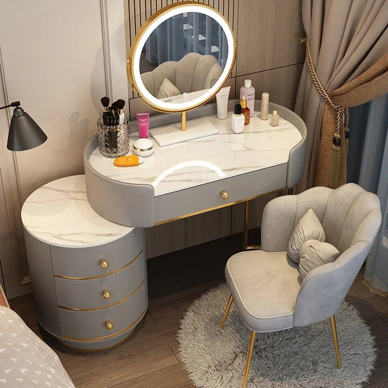 Pink White Vanity Table Women Luxury Nail European Big Stool Study Dressing Table Organizer Mesa De Maquillaje Home Furniture