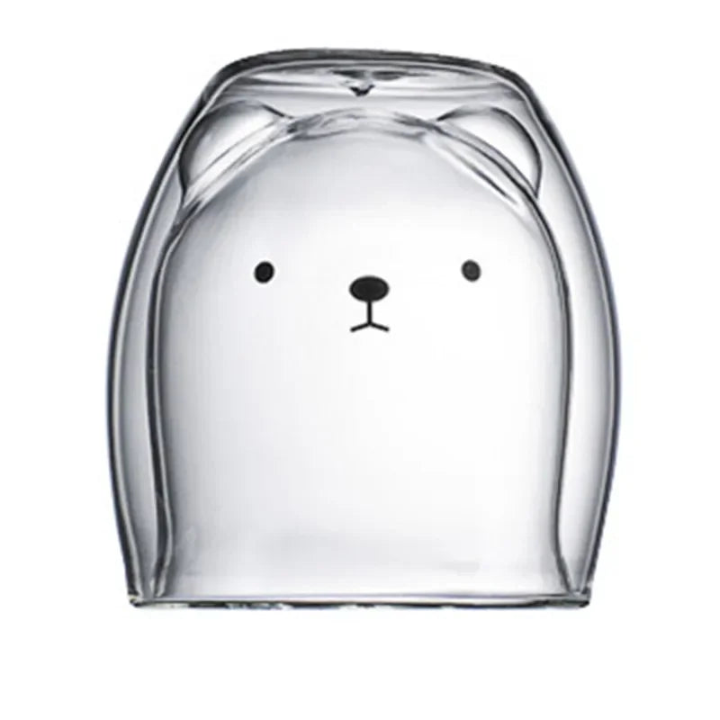 250ML Double Glass Cup Coffee Mug Bear Cat Dog Animal Transparent Cute Milk Juice Tea Drinking Cups Birthday Party Wine Glasses