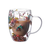 Dried Flower Double-layer Glass High-value Souvenir Glass High Borosilicate Glass Petal Coffee Cup Simple Design and Creative