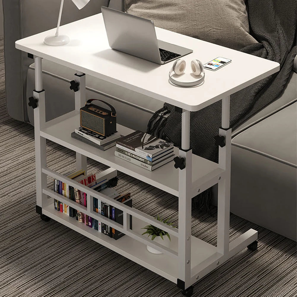 Height Adjustable Computer Desk Standing Desk Bedside Smart Game Office Desk Mobile Study Table with Rolling Wheel 60*40cm