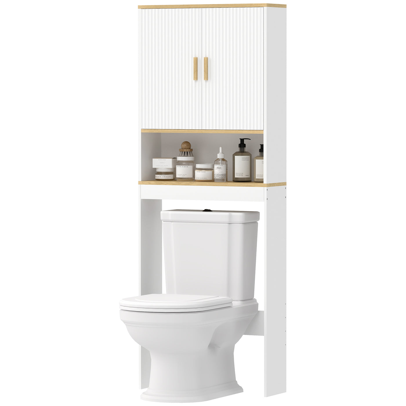 Over the Toilet Storage Shelf Adjustable Shelf Over the Toilet Storage Cabinet for Bathroom White and Oak
