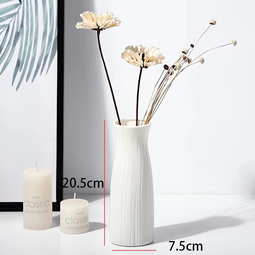 Striped Ceramic-Like Plastic Vase for Flowers, Decorative Floral Arrangement Display, Creative Little Flower Vase