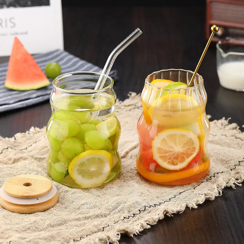YWDL 1/2pcs 500ml Glass Tumblers Cups With Straw Mason Jar Clear Juice Coffee Milk Cup With Bamboo Lids Drinkware