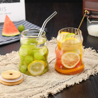YWDL 1/2pcs 500ml Glass Tumblers Cups With Straw Mason Jar Clear Juice Coffee Milk Cup With Bamboo Lids Drinkware