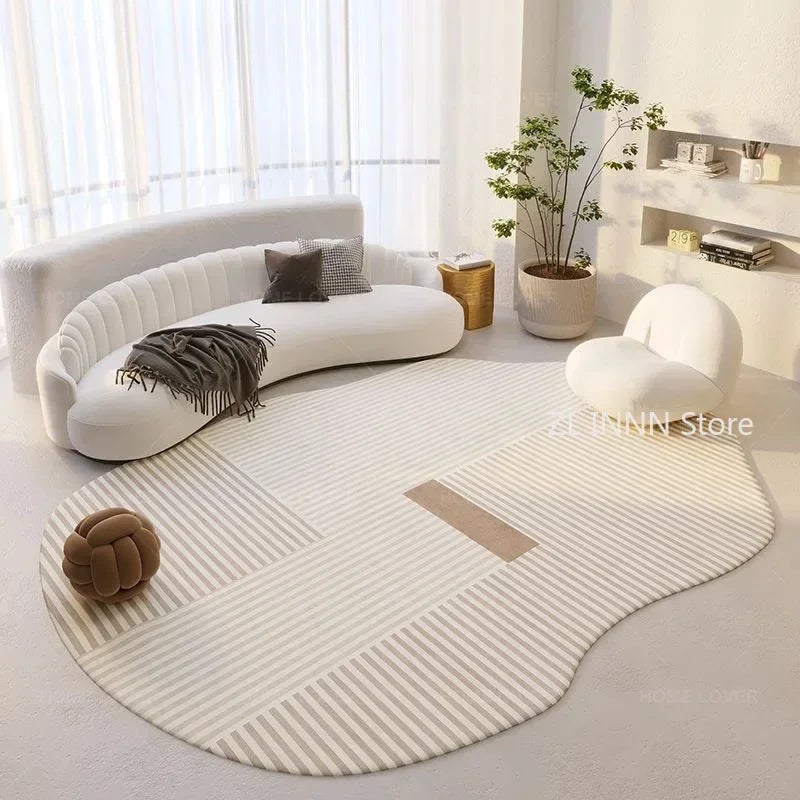 Cream Color Irregular Oval Carpets for Living Room Children Bedroom Rug Ins Soft Fluffy Bedside Rugs Short Plush Large Area Mats