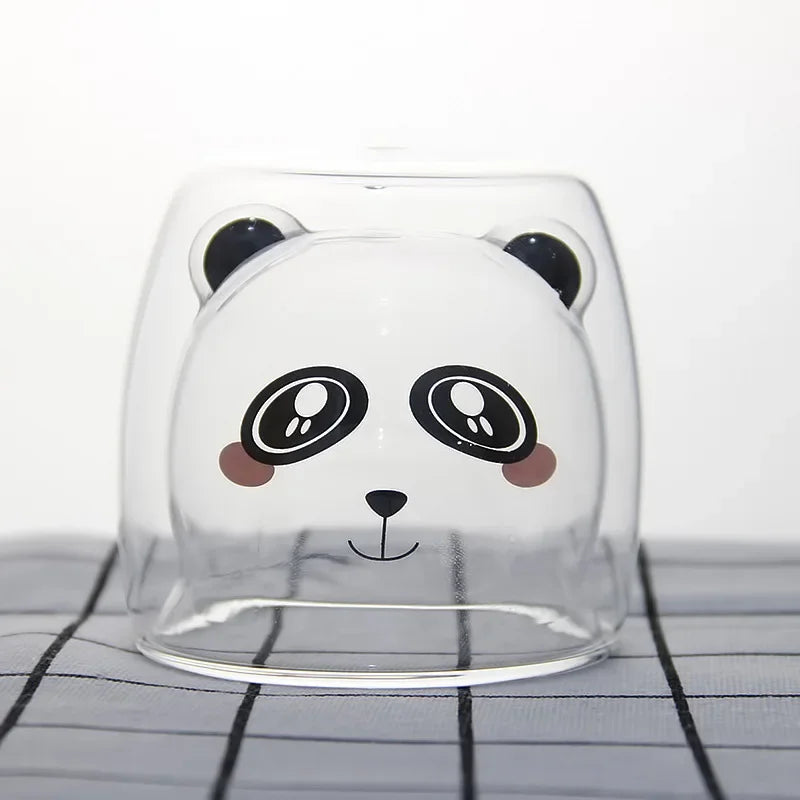 250ML Double Glass Cup Coffee Mug Bear Cat Dog Animal Transparent Cute Milk Juice Tea Drinking Cups Birthday Party Wine Glasses