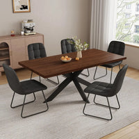6-Piece Extendable Dining Table Set, Modern 51''–67'' Grey Wood Table with 6 Black Fabric Chairs, Dining Room Table, Customized