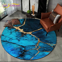 Luxurious Colour Marble Blue Green Gold Round Carpet Rug for Living Room Bedroom Sofa Decor,Kid Area Rug Non-slip Floor Mat Gift
