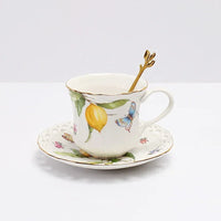 Europeanc Style Ceramic Dining Plate Elegant Lemon Pattern Dinner Steak Plate Coffee Cup Set Western Cuisine Dessert Plate