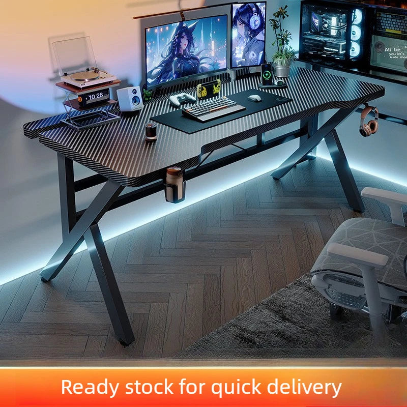 Gaming Desk Two-Stage Split Plate Desktop Home Mountable Monitor Stand Carbon Fiber Textured Solid Wood Computer Desk
