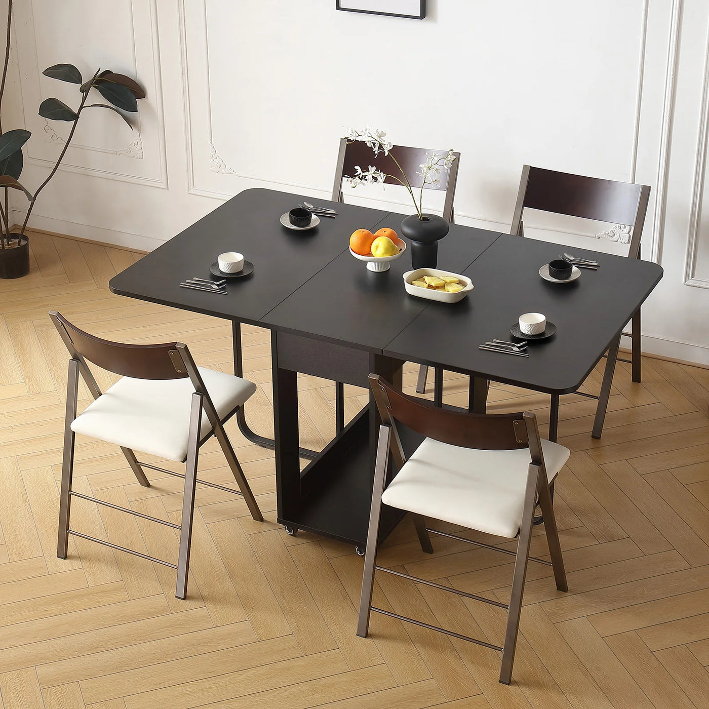 Modern Extendable Dining Table Rectangle Sideboard With Storage