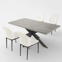 6-Piece Extendable Dining Table Set, Modern 51''–67'' Grey Wood Table with 6 Black Fabric Chairs, Dining Room Table, Customized