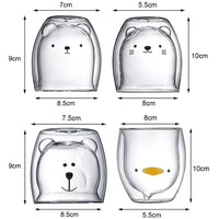 250ML Double Glass Cup Coffee Mug Bear Cat Dog Animal Transparent Cute Milk Juice Tea Drinking Cups Birthday Party Wine Glasses