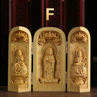 1Pc Exquisite Boxwood Carving Guanyin Buddha Statue Western Sansheng Wood Carving Crafts Home Decoration