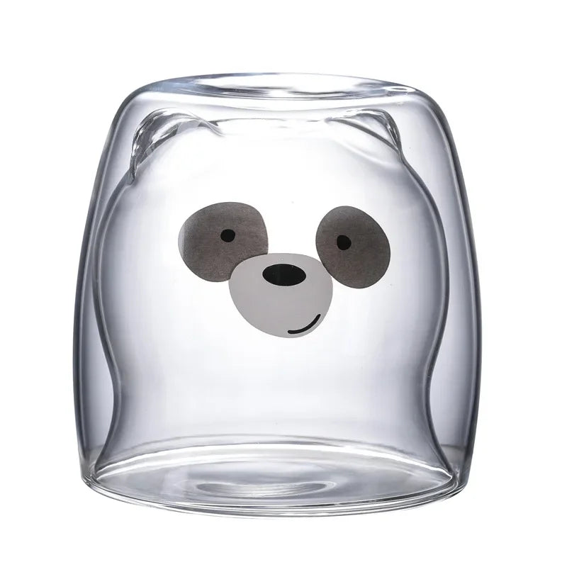 250ML Double Glass Cup Coffee Mug Bear Cat Dog Animal Transparent Cute Milk Juice Tea Drinking Cups Birthday Party Wine Glasses