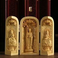 1Pc Exquisite Boxwood Carving Guanyin Buddha Statue Western Sansheng Wood Carving Crafts Home Decoration