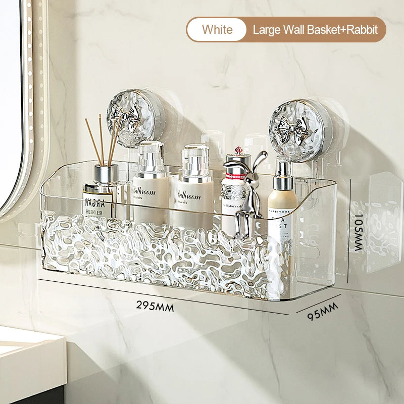 Bathroom Shelf Wall Mounted Non Perforated Suction Cup Storage Basket With Glacier Pattern For Home Storage Products