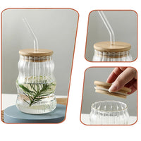 YWDL 1/2pcs 500ml Glass Tumblers Cups With Straw Mason Jar Clear Juice Coffee Milk Cup With Bamboo Lids Drinkware
