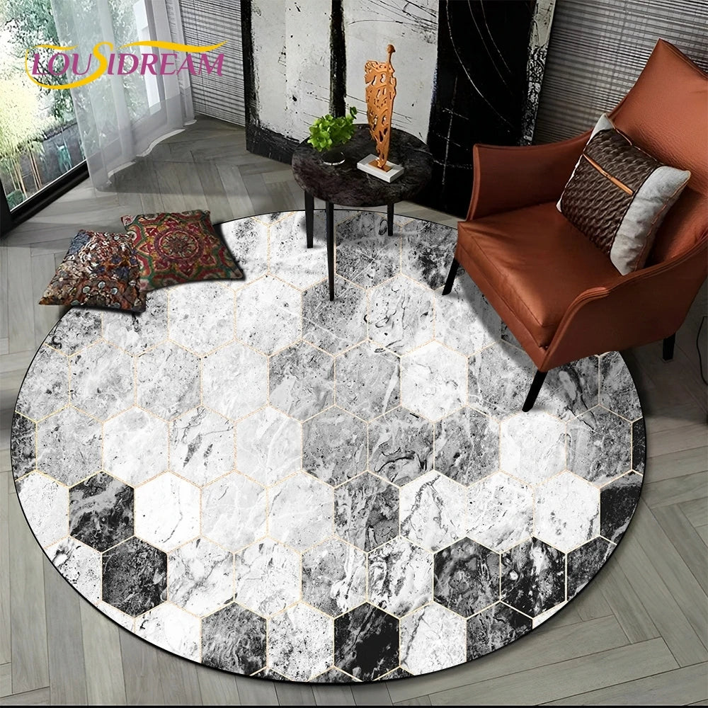 Luxurious Colour Marble Blue Green Gold Round Carpet Rug for Living Room Bedroom Sofa Decor,Kid Area Rug Non-slip Floor Mat Gift