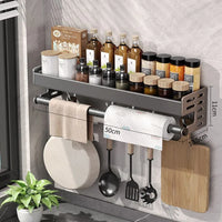 Gunmetal Kitchen Storage Rack - Space Aluminum No-Drill Wall Mounted Multi-Functional Organizer for Spices and Knives