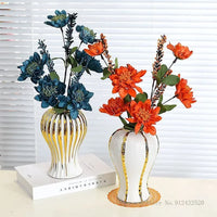 Electroplated Gold Edged White Vase Creative Ceramic Home Desktop Living Room Dining Table Art Decoration Flower Arrangement 1Pc