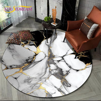 Luxurious Colour Marble Blue Green Gold Round Carpet Rug for Living Room Bedroom Sofa Decor,Kid Area Rug Non-slip Floor Mat Gift