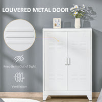 Metal Storage Cabinet, Industrial Sideboard Buffet Cabinet with 2 Louvered Doors, Adjustable Shelves, White