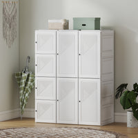 Portable Wardrobe, Foldable Plastic with 8 Compartments, 2 Hanging Rods and Magnetic Doors, White
