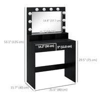 Vanity Table, Makeup Dressing Table with LED Lighting Mirror, Drawers, for Bedroom, Black