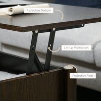 Lift Top Coffee Table, Modern Center Table with Storage Shelves and Hidden Compartment for Living Room, 41" L, Espresso