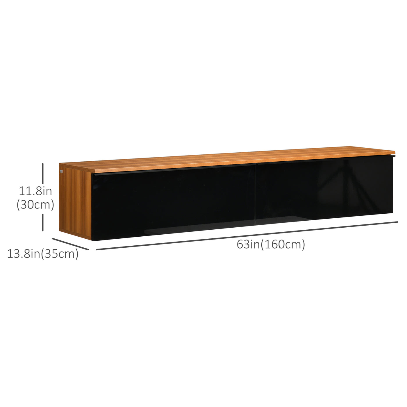 Wall Mounted TV Stand, Floating TV Cabinet with Storage, for TVs up to 70", High Gloss Effect, Brown and Black