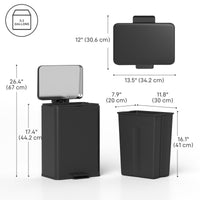 Garbage Bin, Soft-Close Trash Can with Foot Pedal, 5 Gallon (20 L) Garbage Can with Removable Inner Bucket, Matte Black