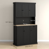 71" Kitchen Pantry Buffet with Hutch Storage Cabinet Microwave Oven Stand with Drawer, Black