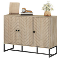 Modern Sideboard, Buffet Cabinet with Adjustable Shelves, 3 Chevron Doors for Living Room, Hallway, Oak Wood Grain