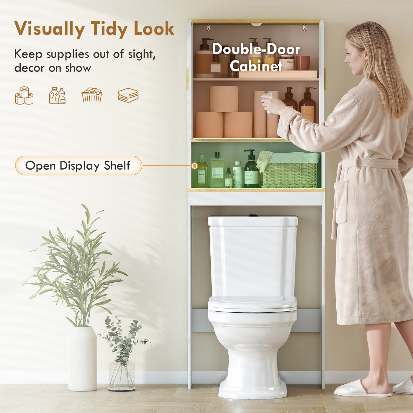 Over the Toilet Storage Shelf Adjustable Shelf Over the Toilet Storage Cabinet for Bathroom White and Oak